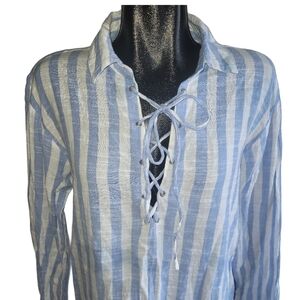 Goa Beachwear by Japna Blue and White Striped Cover Up M